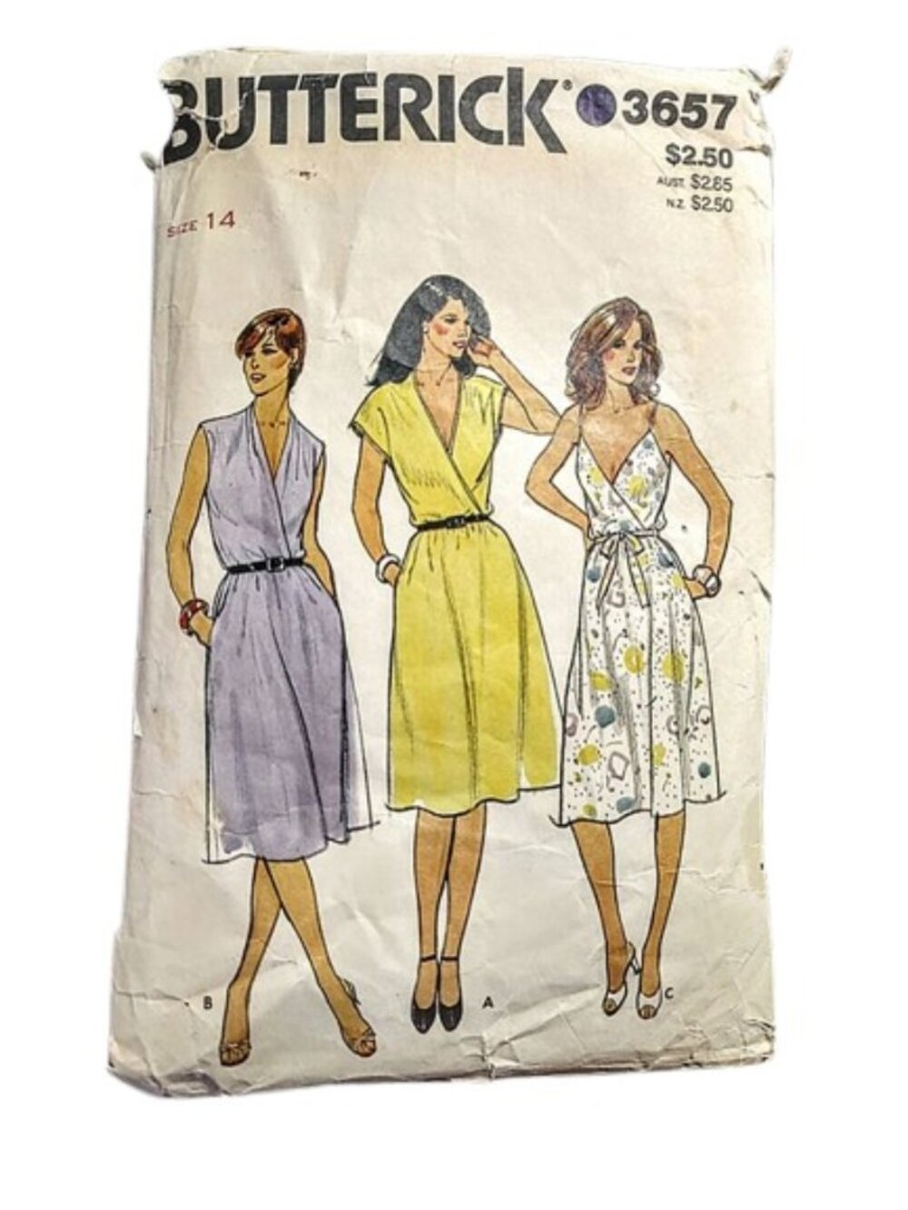 1980s Vintage Sewing Pattern For A Faux Wrap Dress With 3 Styles Of Sleeves B 36